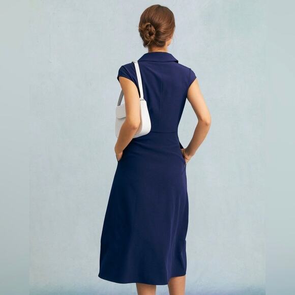 New Rihoas Navy Blue Button Up Midi Dress Size Small - Picture 6 of 7